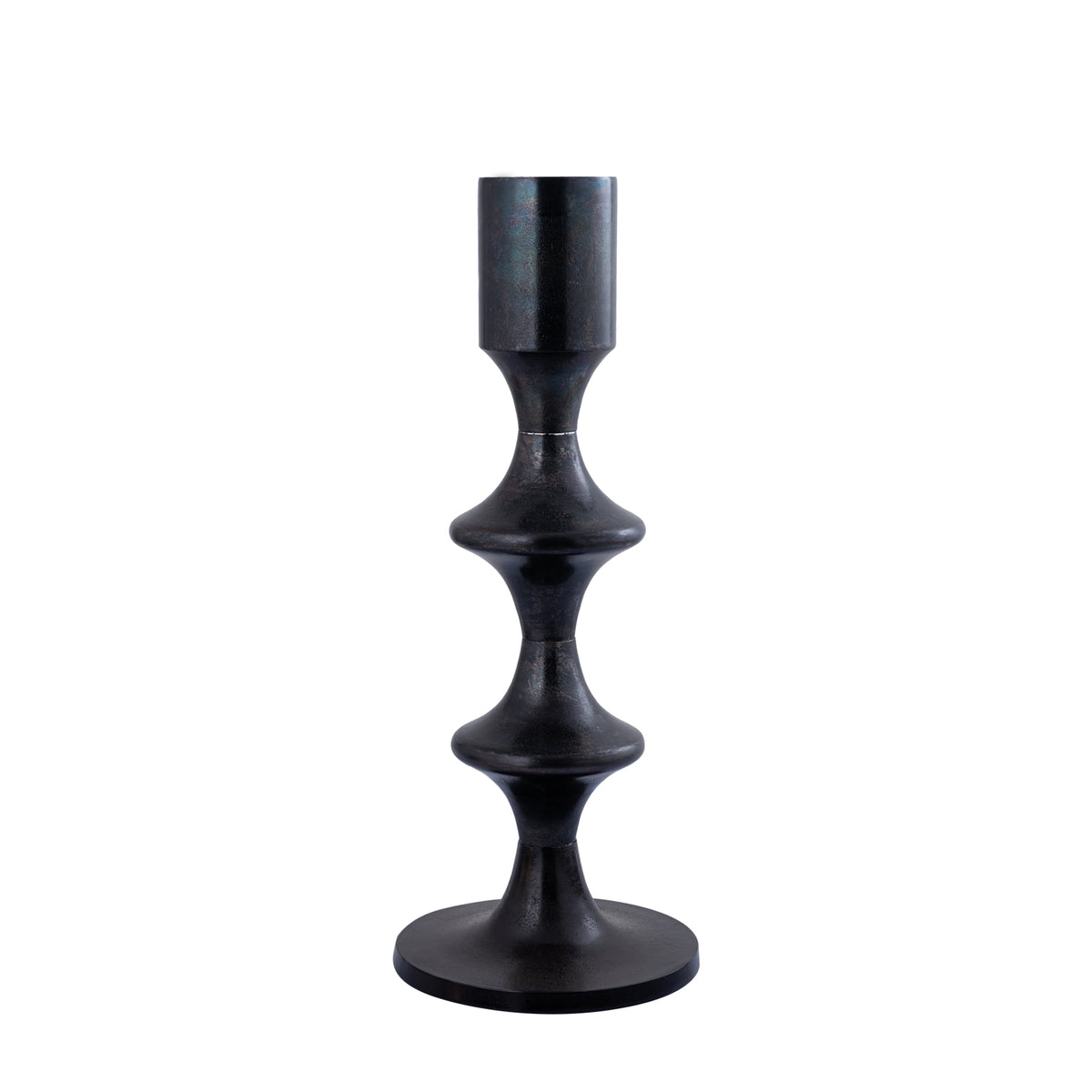 Taika Black candelabro redondo de aluminio bajo con pestañas H73cm PTMD