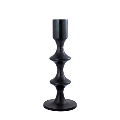 Taika Black candelabro redondo de aluminio bajo con pestañas H73cm PTMD