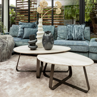 Mesa de centro Muka alta base gris oscuro mármol blanco PTMD
