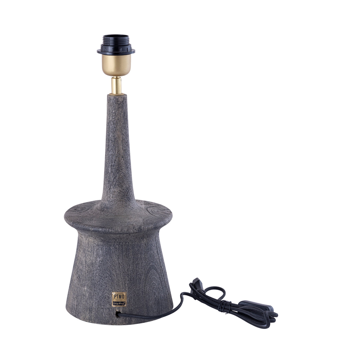 Lámpara de mesa estrecha y redonda Caelin Grey de madera de mango PTMD