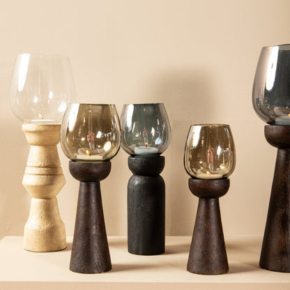 Portavelas Qez Madera de mango Negro Lote de 3 PTMD