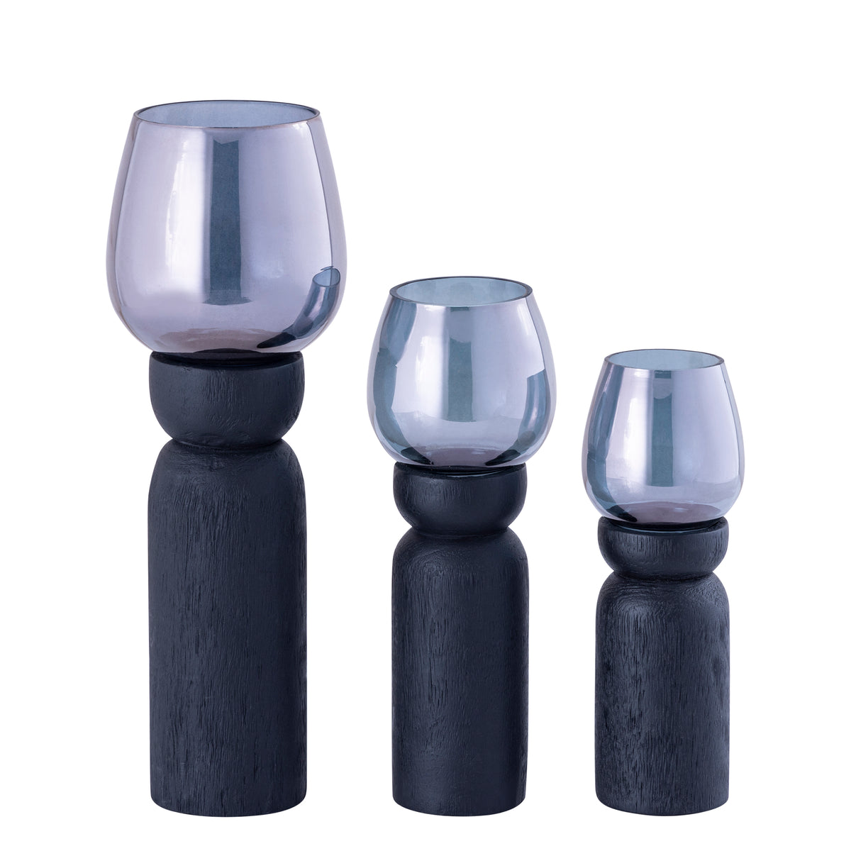 Portavelas Qez Madera de mango Negro Lote de 3 PTMD