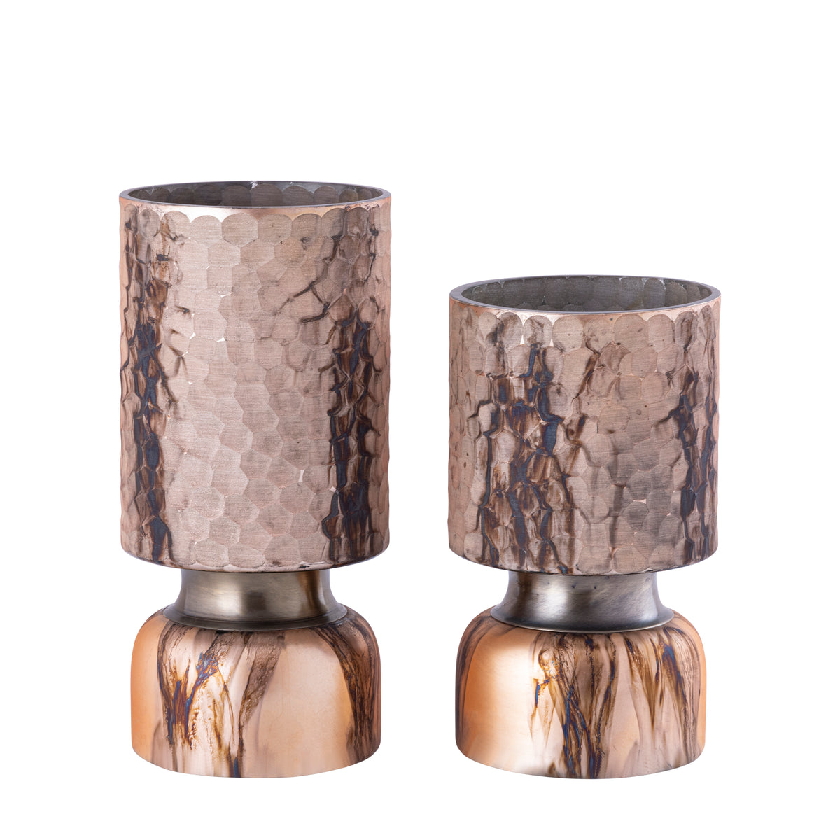 Belinsu Portavelas de viento Cobre Vidrio PTMD Set de 2