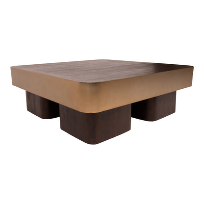 Mesa de centro Warren 90x90x31 madera marrón metal dorado PTMD