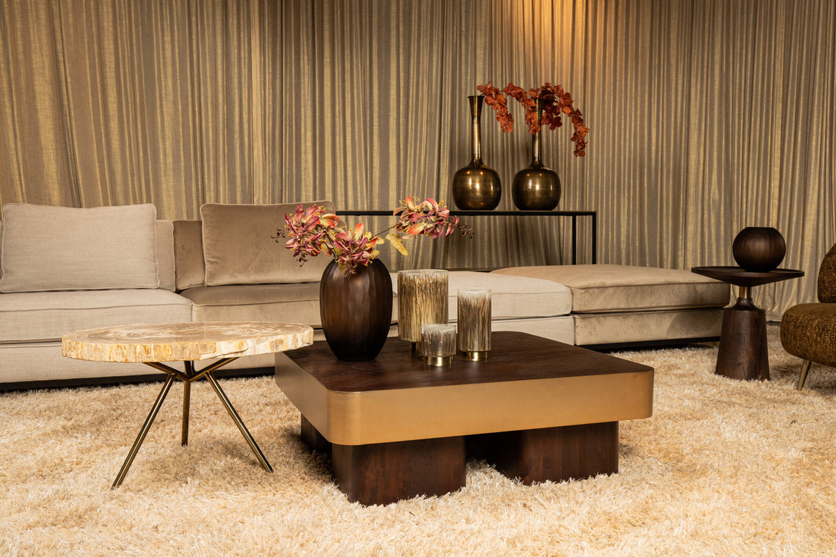 Mesa de centro Warren 90x90x31 madera marrón metal dorado PTMD