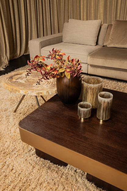 Mesa de centro Warren 90x90x31 madera marrón metal dorado PTMD