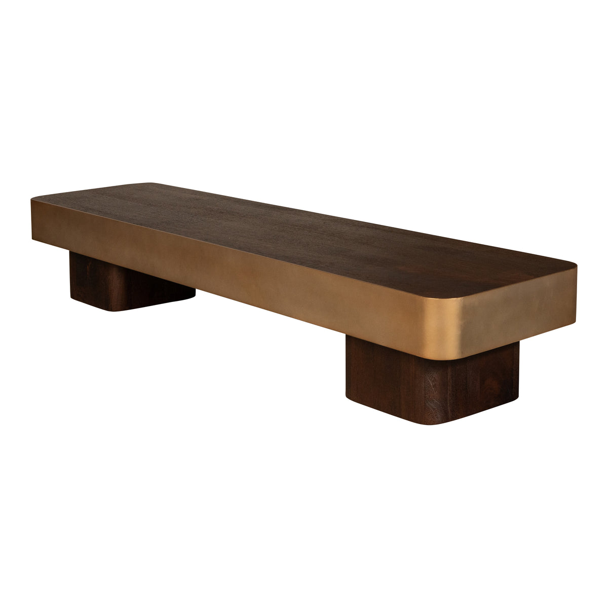 Mesa de centro Warren de madera marrón y metal dorado PTMD