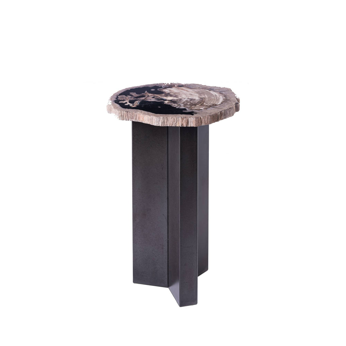 Mesa auxiliar Jisse de madera petrificada negra con base retorcida PTMD