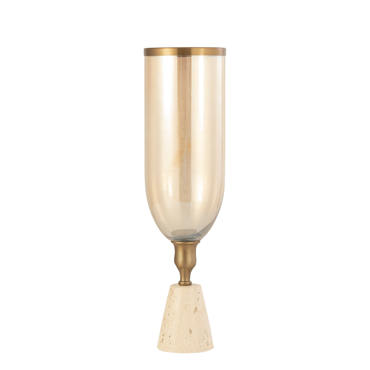 Tadh Brass vidrio ahumado base de travertino redonda L PTMD