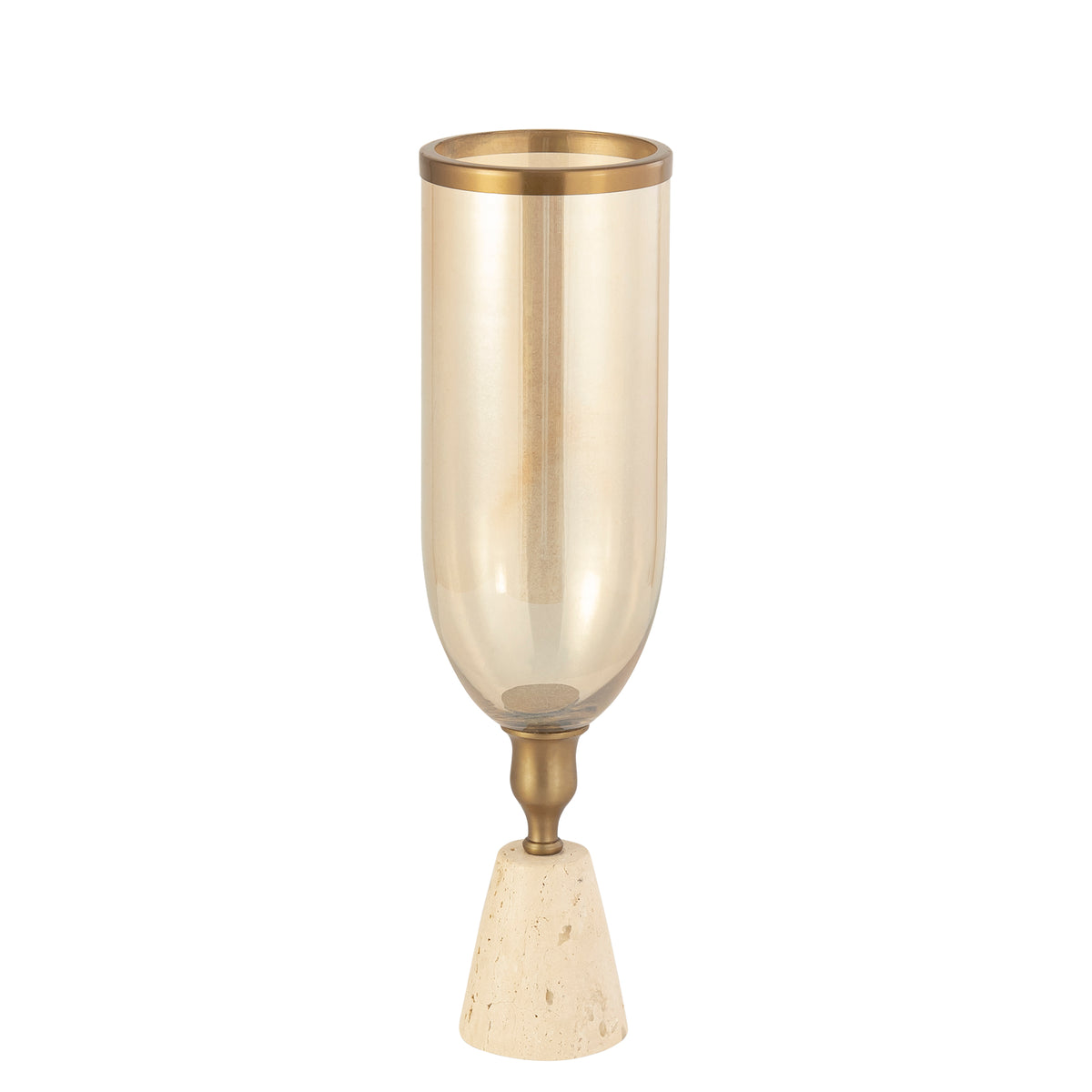 Tadh Brass vidrio ahumado base de travertino redonda L PTMD