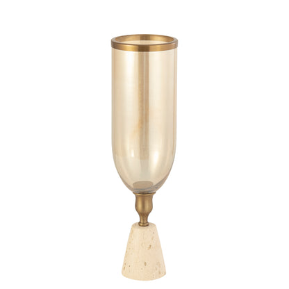 Tadh Brass vidrio ahumado base de travertino redonda L PTMD