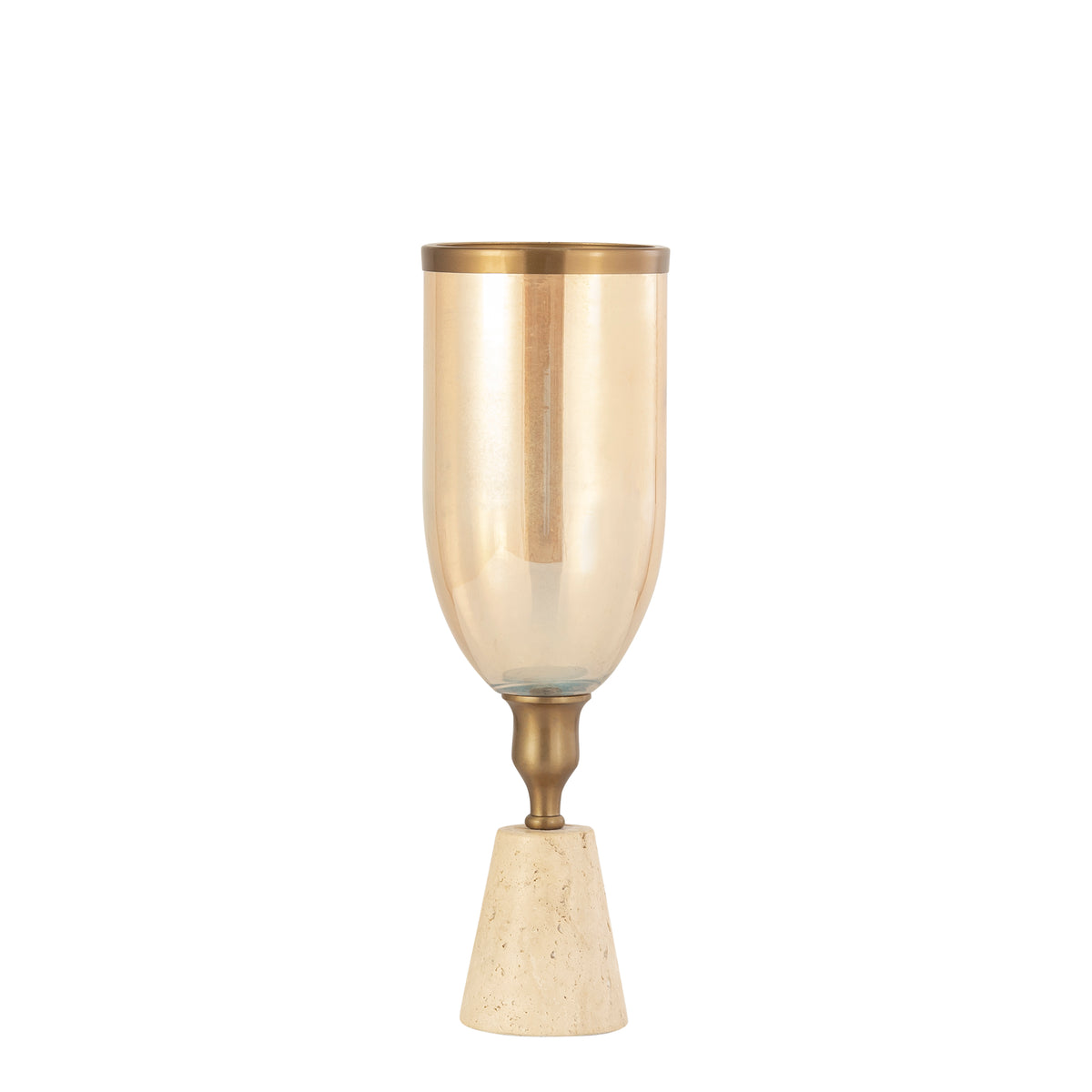 Tadh Brass vidrio luz de tormenta base de travertino redonda S PTMD