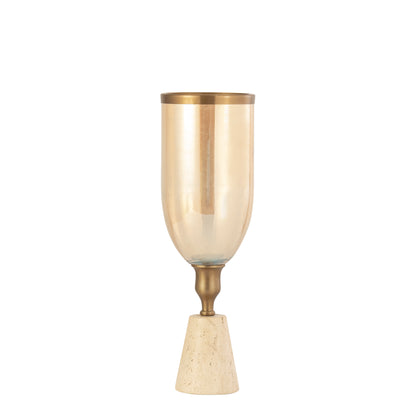 Tadh Brass vidrio luz de tormenta base de travertino redonda S PTMD