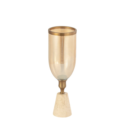 Tadh Brass vidrio luz de tormenta base de travertino redonda S PTMD