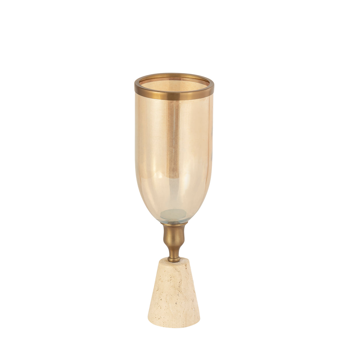 Tadh Brass vidrio luz de tormenta base de travertino redonda S PTMD