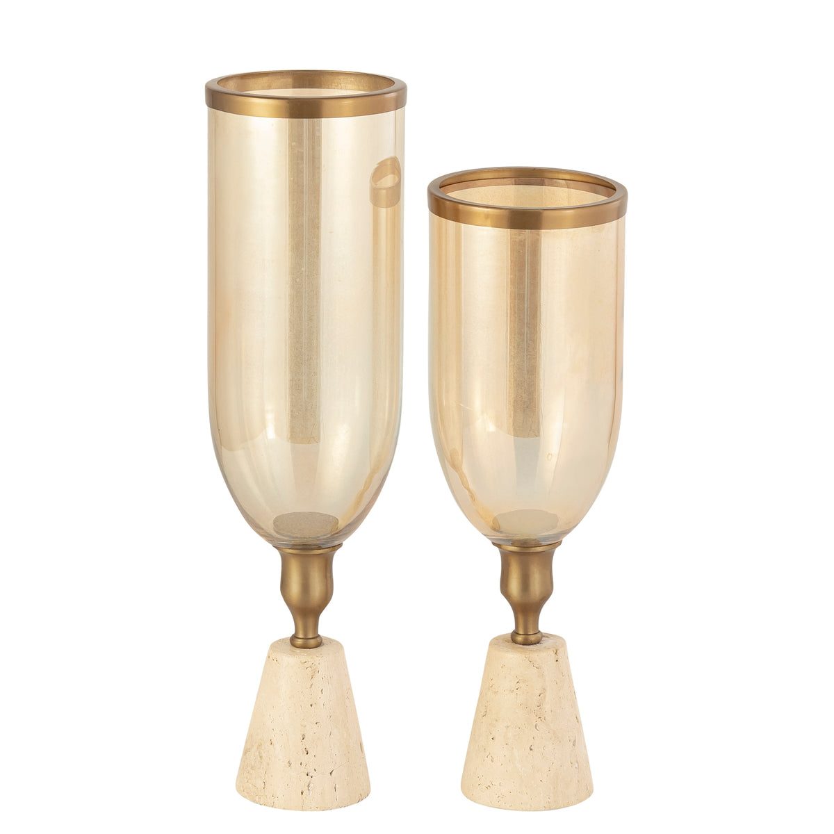 Tadh Brass vidrio luz de tormenta base de travertino redonda S PTMD