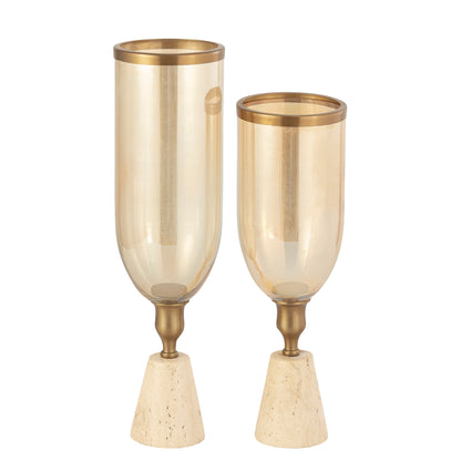 Tadh Brass vidrio luz de tormenta base de travertino redonda S PTMD