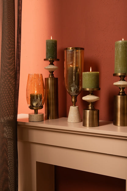 Tadh Brass vidrio luz de tormenta base de travertino redonda S PTMD