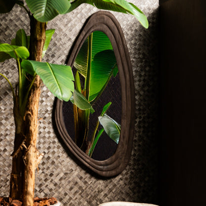 Santin Brown espejo triangular orgánico de madera de mango PTMD