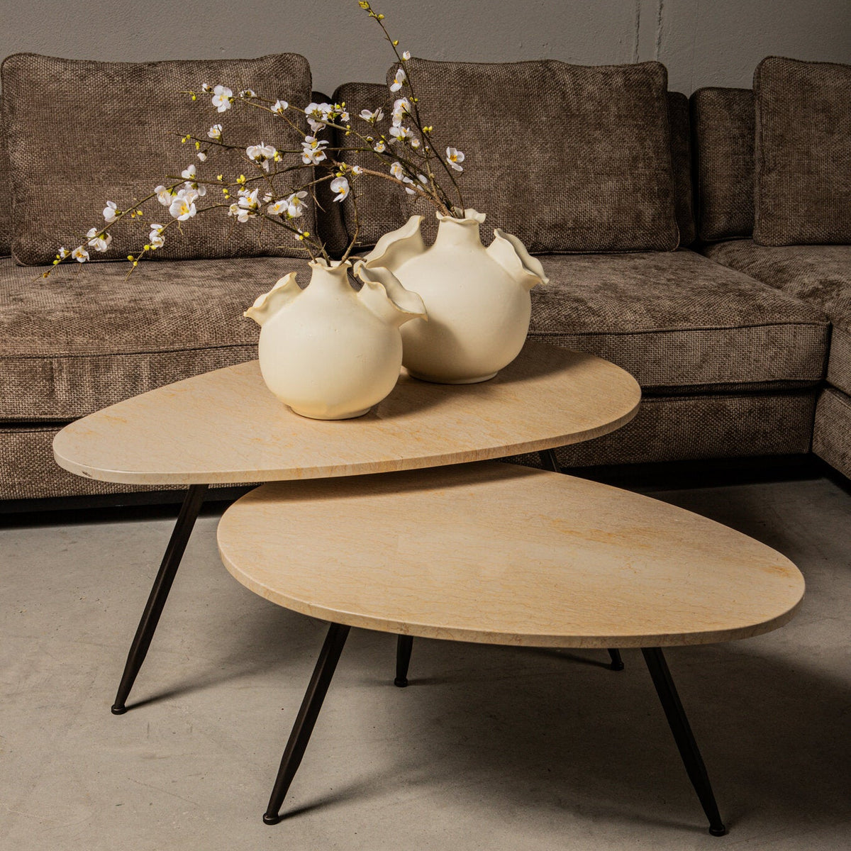 Mesa de centro Veria de mármol beige, juego de 2 PTMD