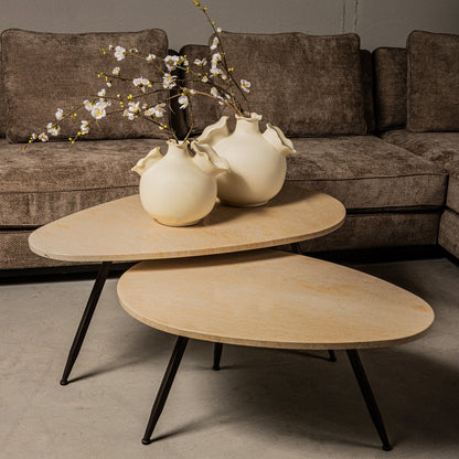 Mesa de centro Veria de mármol beige, juego de 2 PTMD