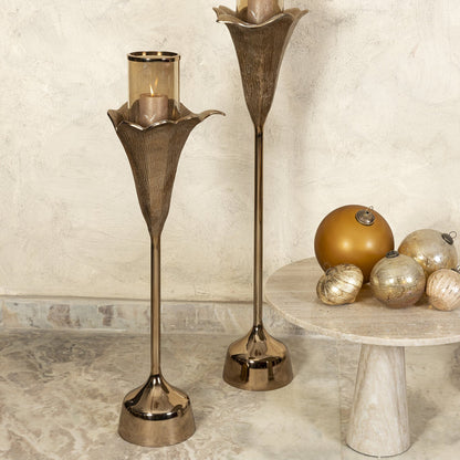 Portavelas Kourtney Forma Floral Aluminio Fundido Bronce PTMD