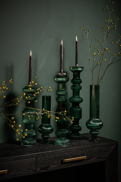 Galinda Candelabro Grande de Vidrio Acanalado Verde Oscuro PTMD