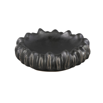 Plato Luci Negro Cerámica Acanalado Redondo PTMD