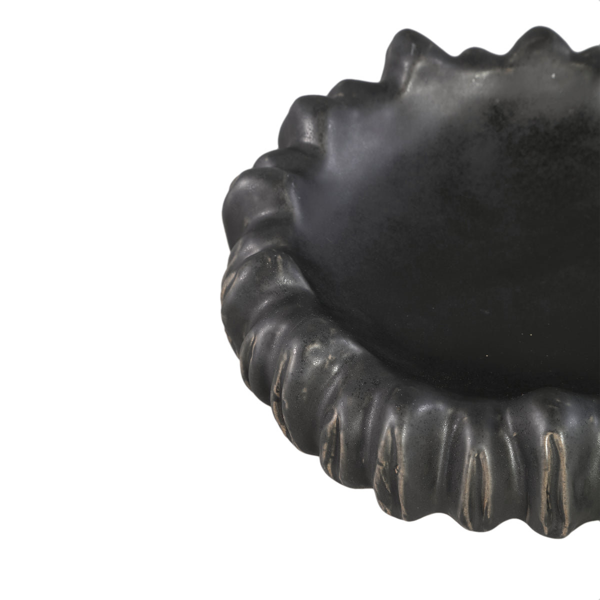 Plato Luci Negro Cerámica Acanalado Redondo PTMD