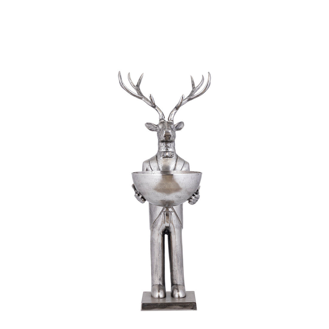 Figura de reno con bandeja en metal gris gunmetal, 109 cm, pequeña, PTMD
