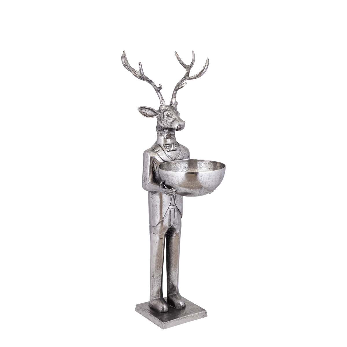Estatua de reno con cuenco en metal gris 155 cm, tamaño mediano, PTMD