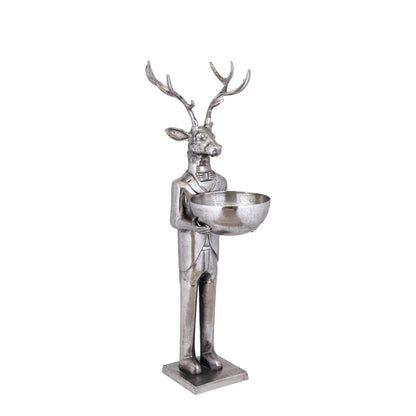 Estatua de reno con cuenco en metal gris 155 cm, tamaño mediano, PTMD
