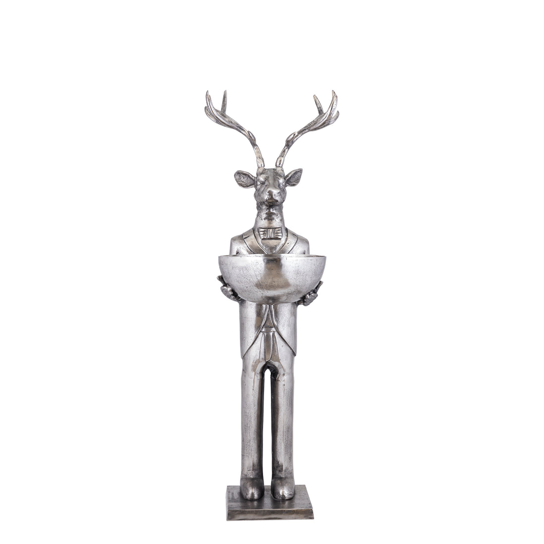 Estatua de reno con cuenco en metal gris 155 cm, tamaño mediano, PTMD