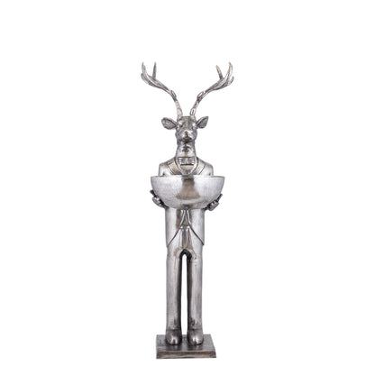Estatua de reno con cuenco en metal gris 155 cm, tamaño mediano, PTMD