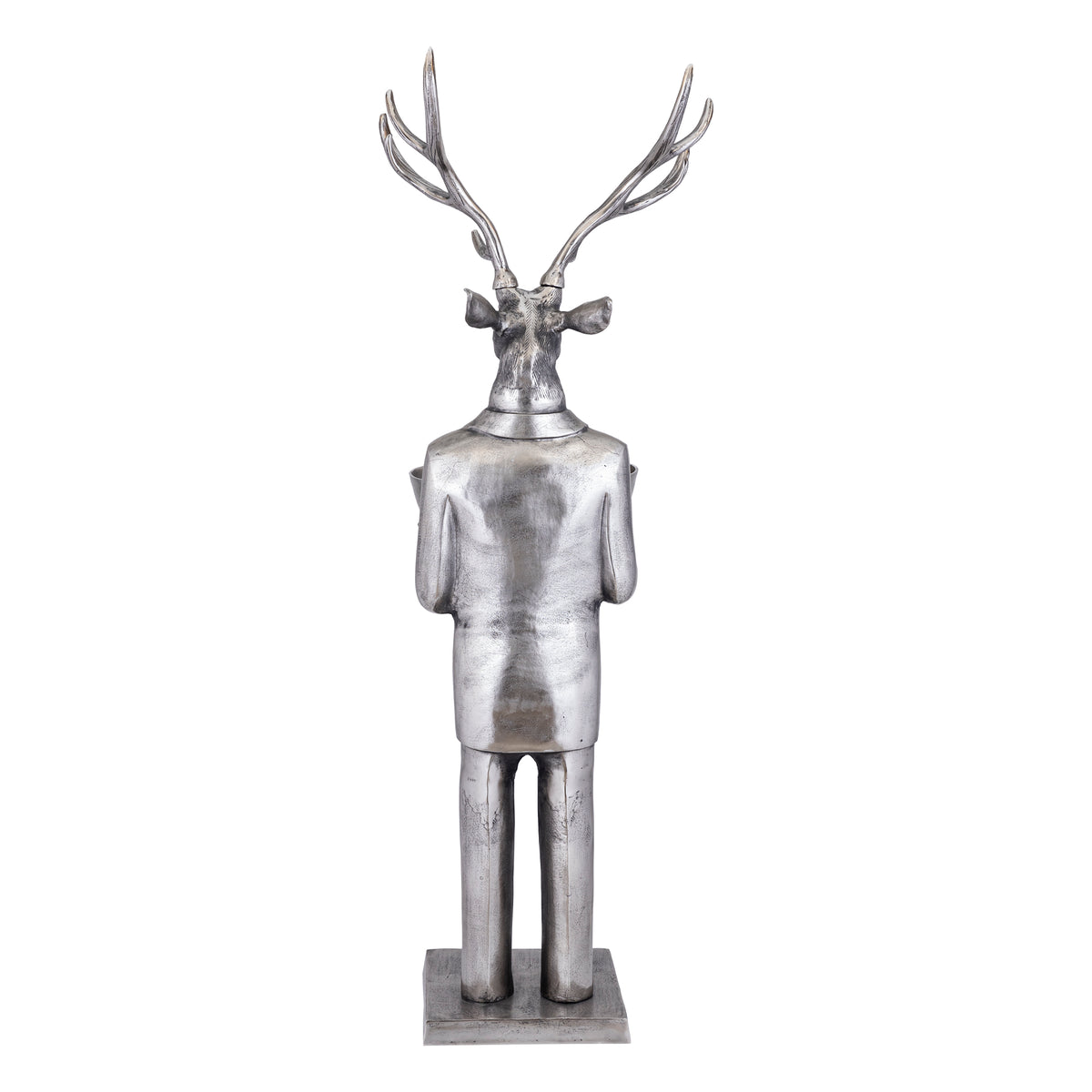 Estatua de reno con cuenco en metal gunmetal, 192 cm, grande, PTMD