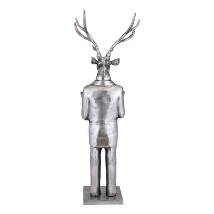 Estatua de reno con cuenco en metal gunmetal, 192 cm, grande, PTMD