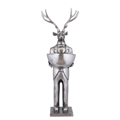 Estatua de reno con cuenco en metal gunmetal, 192 cm, grande, PTMD
