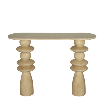 Mesa auxiliar Callain Madera de Mango Natural Mármol Óvalo PTMD