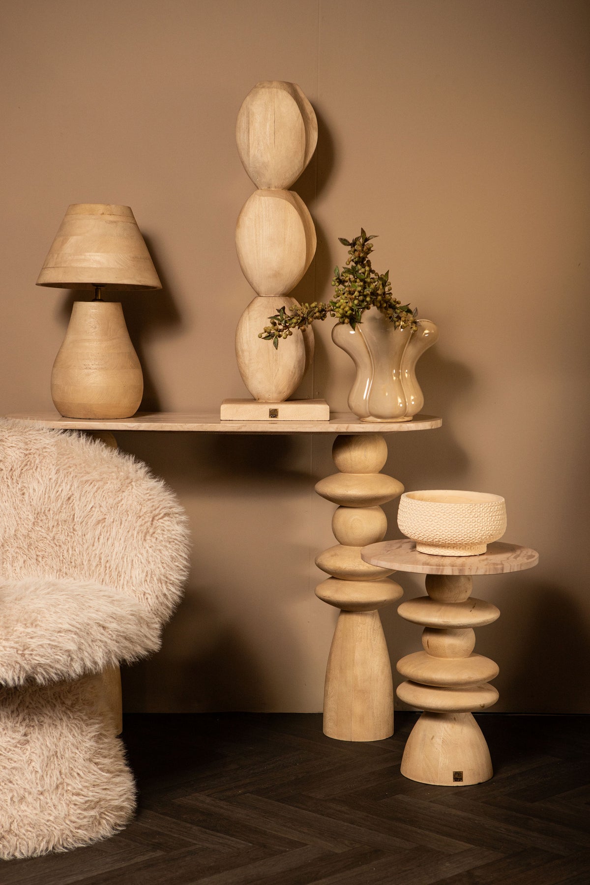 Lámpara de mesa Peake Madera de mango natural Pequeña PTMD