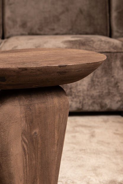 Mesa auxiliar Harshad de madera de mango marrón, forma orgánica, PTMD