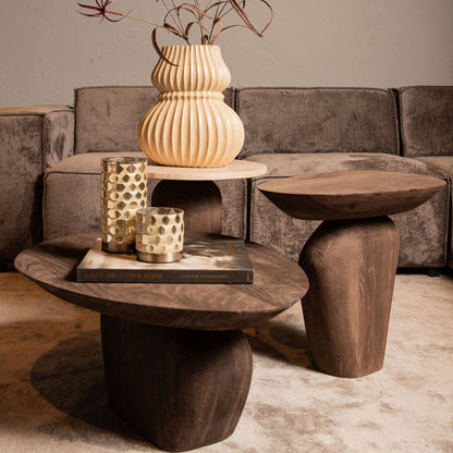 Mesa auxiliar Harshad de madera de mango marrón, forma orgánica, PTMD