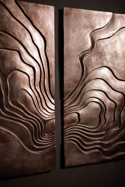 Panel de pared de aluminio fundido bronce Erika Wave en 2 partes PTMD