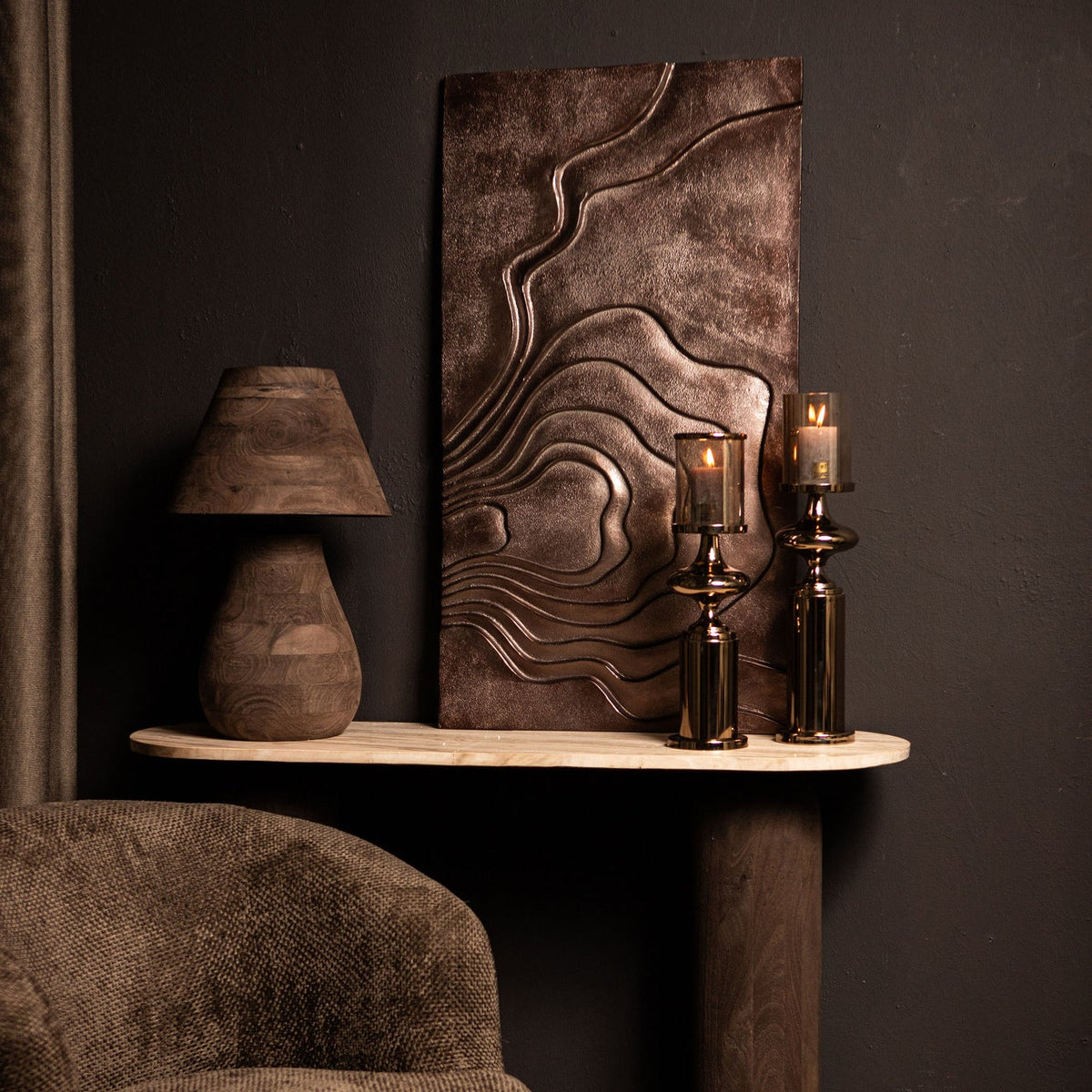 Panel de pared de aluminio fundido bronce Erika Wave en 2 partes PTMD