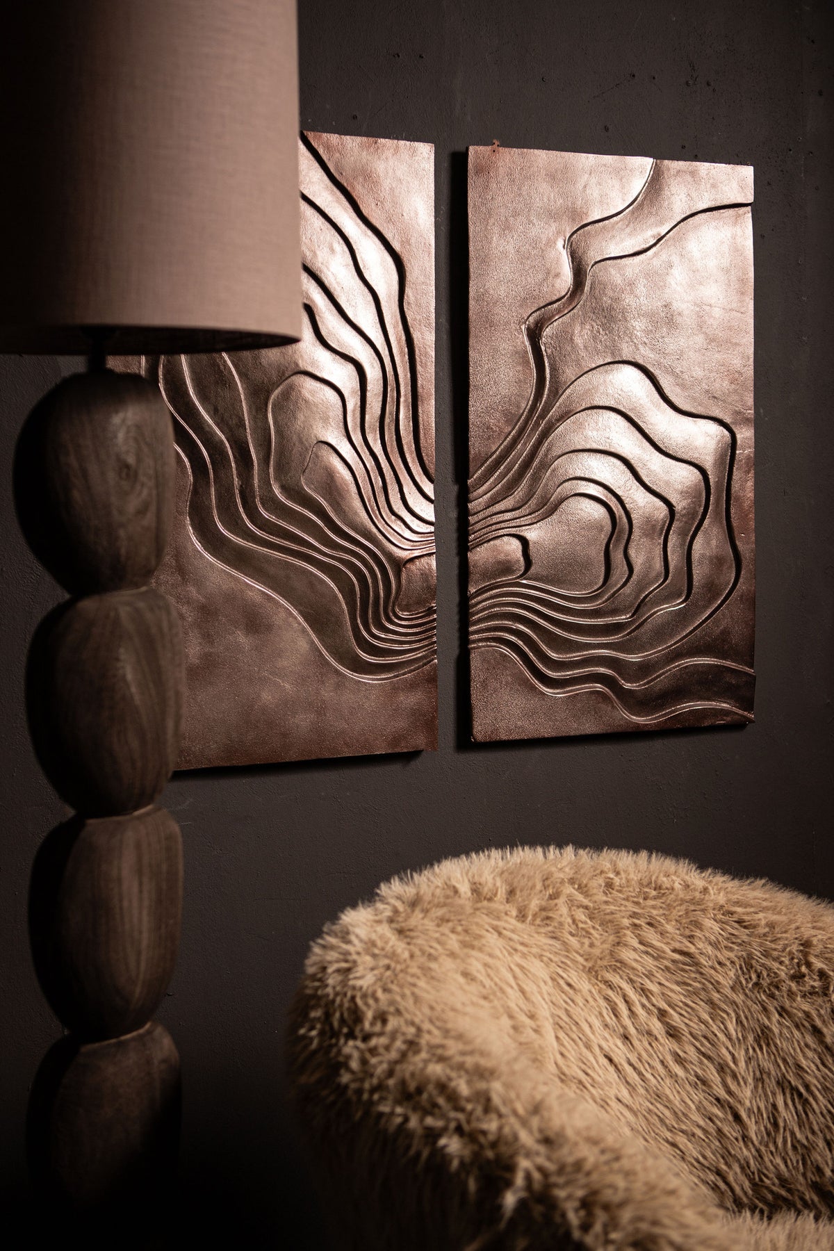 Panel de pared de aluminio fundido bronce Erika Wave en 2 partes PTMD