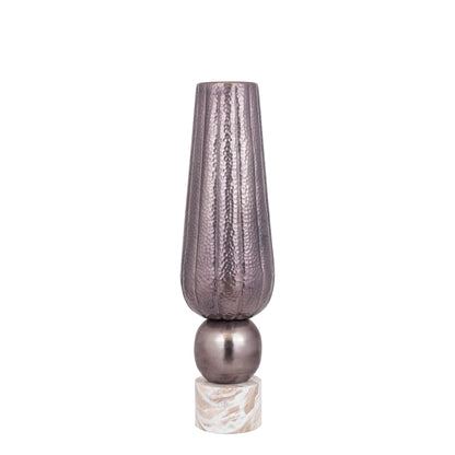 Jarrón Marive de lámina de aluminio bronce sobre base de mármol redondo, Diá. 20 x Al. 76 cm, PTMD