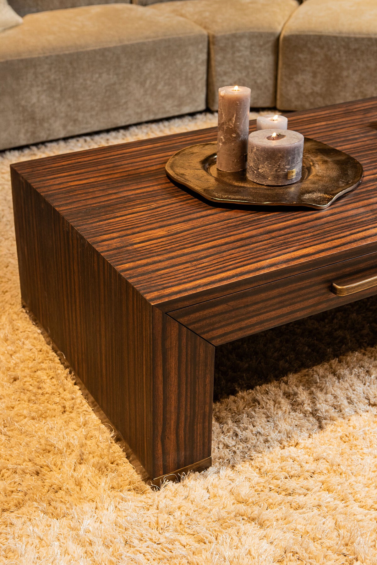 Mesa de centro Tiess de chapa de madera marrón con 2 cajones PTMD