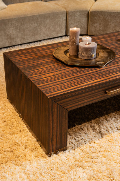 Mesa de centro Tiess de chapa de madera marrón con 2 cajones PTMD