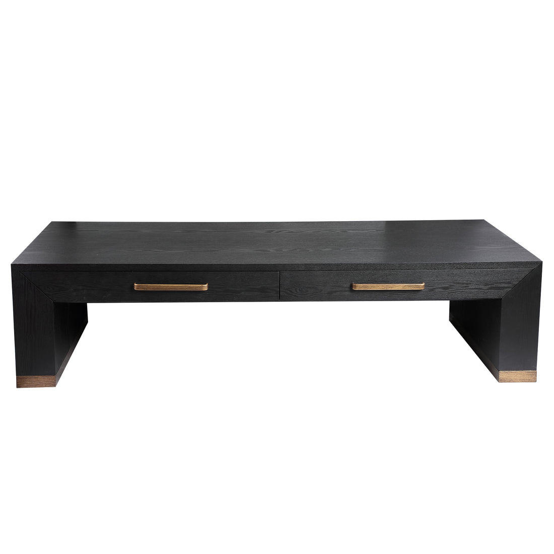 Mesa de centro Tiess de chapa de madera negra con 2 cajones PTMD
