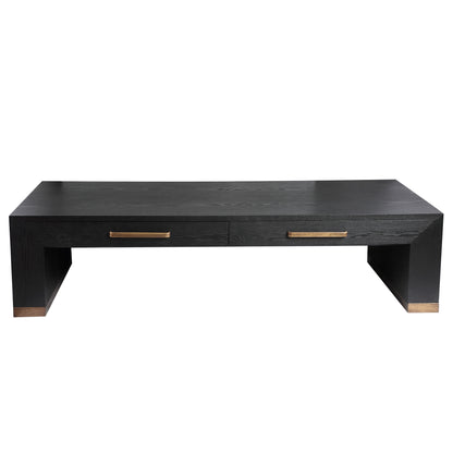 Mesa de centro Tiess de chapa de madera negra con 2 cajones PTMD