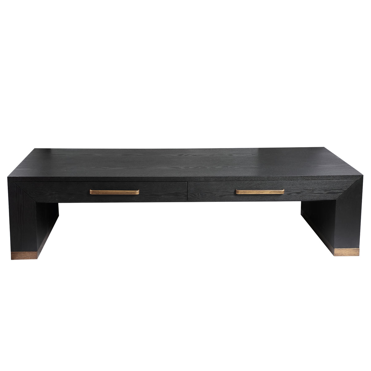 Mesa de centro Tiess de chapa de madera negra con 2 cajones PTMD